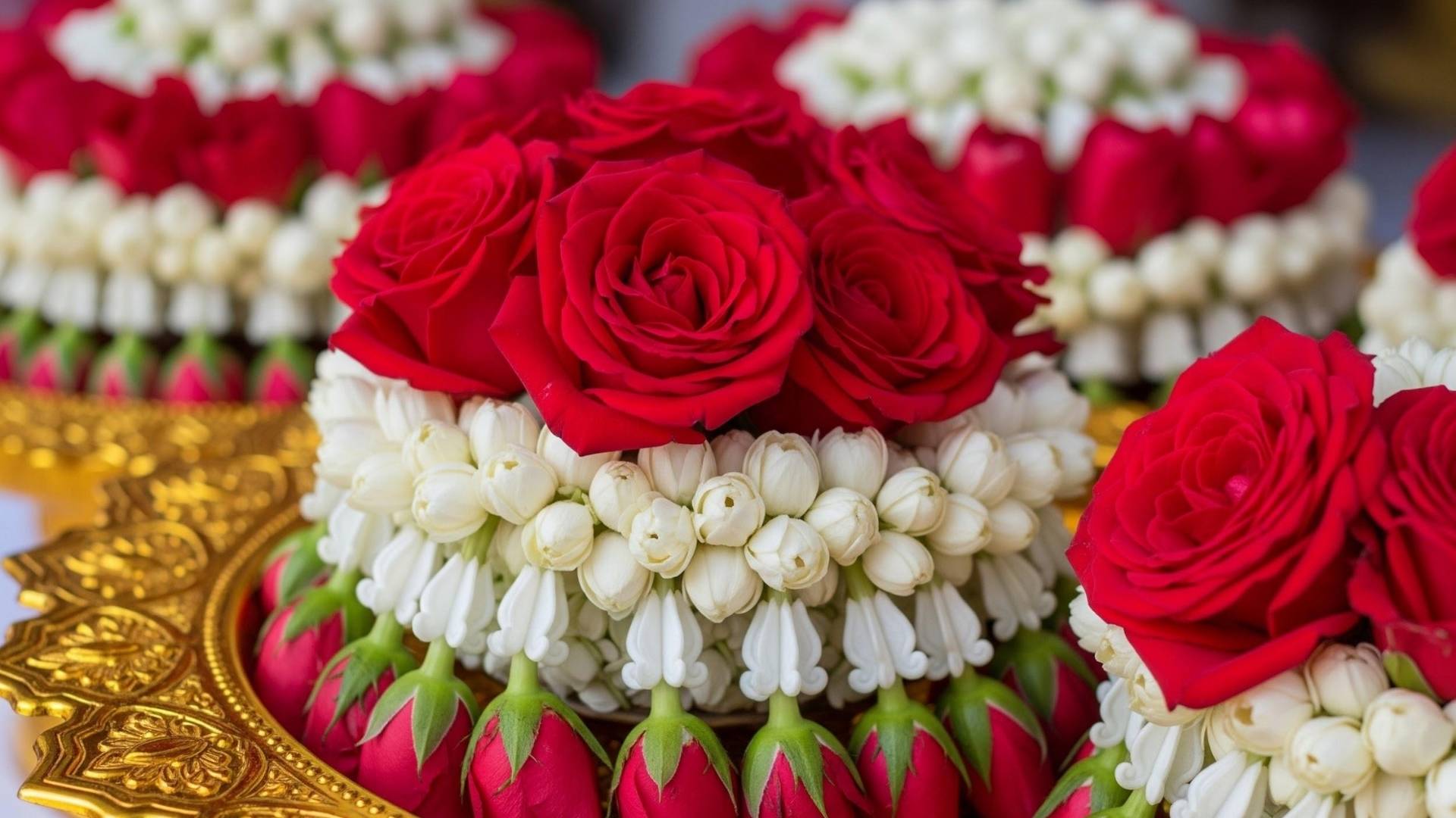 Traditional Thai flower garland making