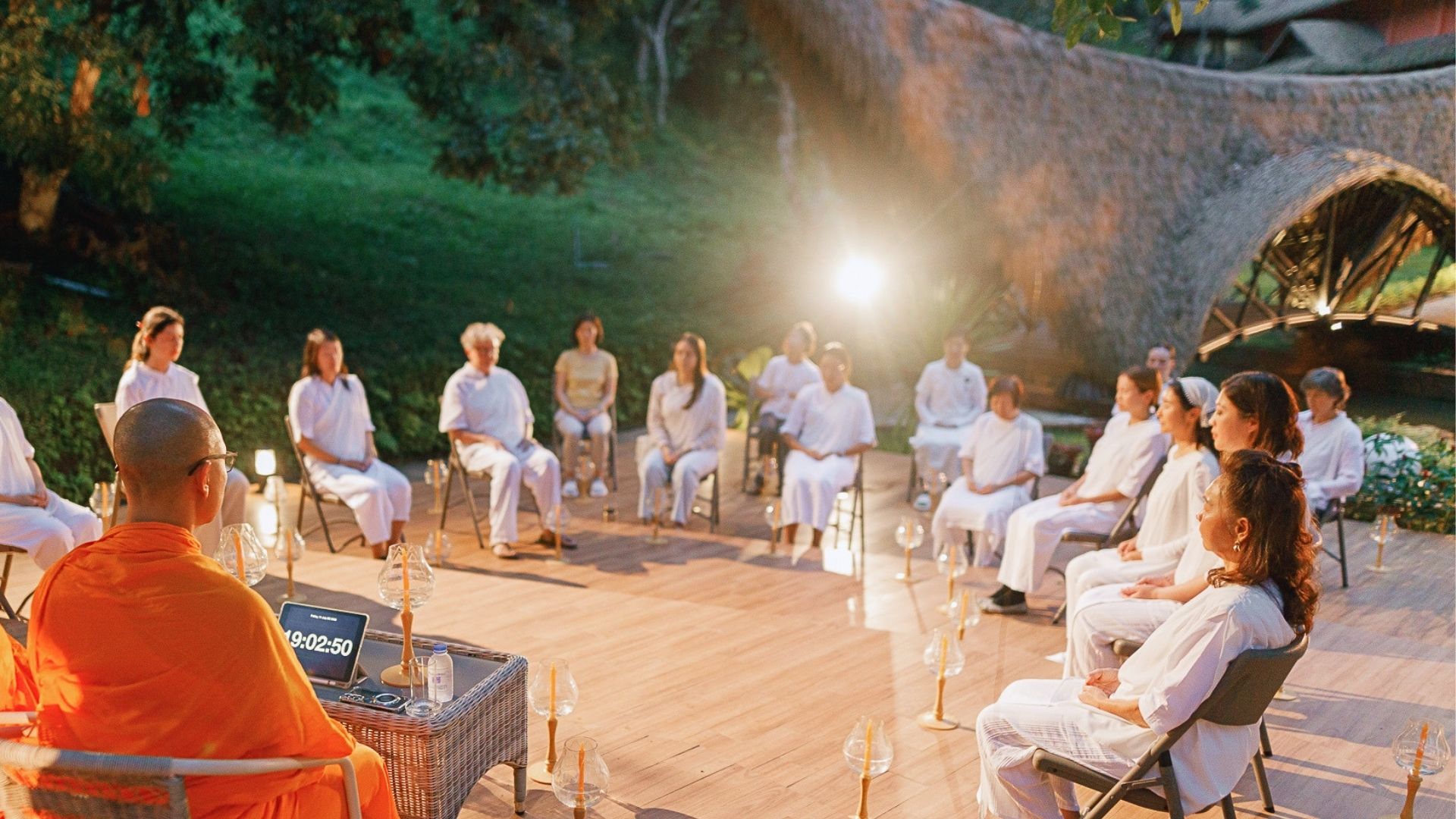 Candlelight meditation ceremony in the evening