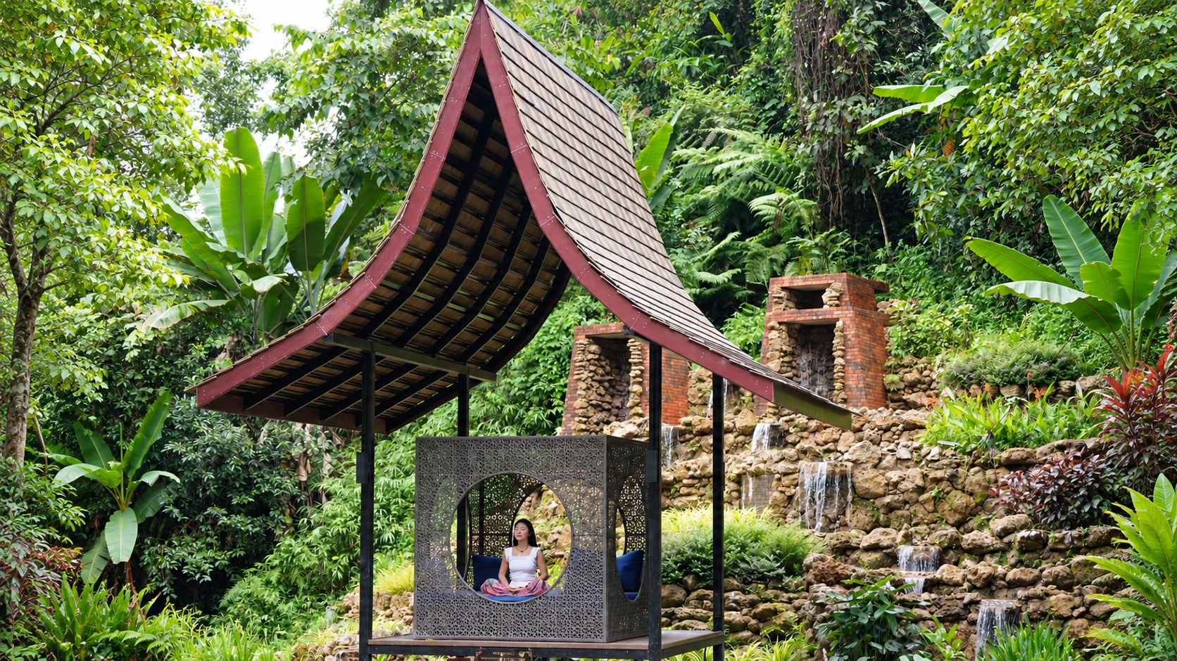 Guided meditation beside a hidden waterfall